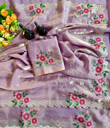 Space silk 3d print diamond stone work saree
