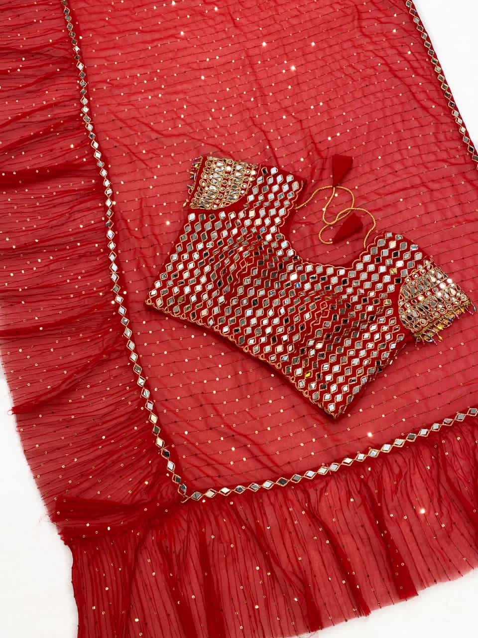 Bollywood style Rani ruffled saree