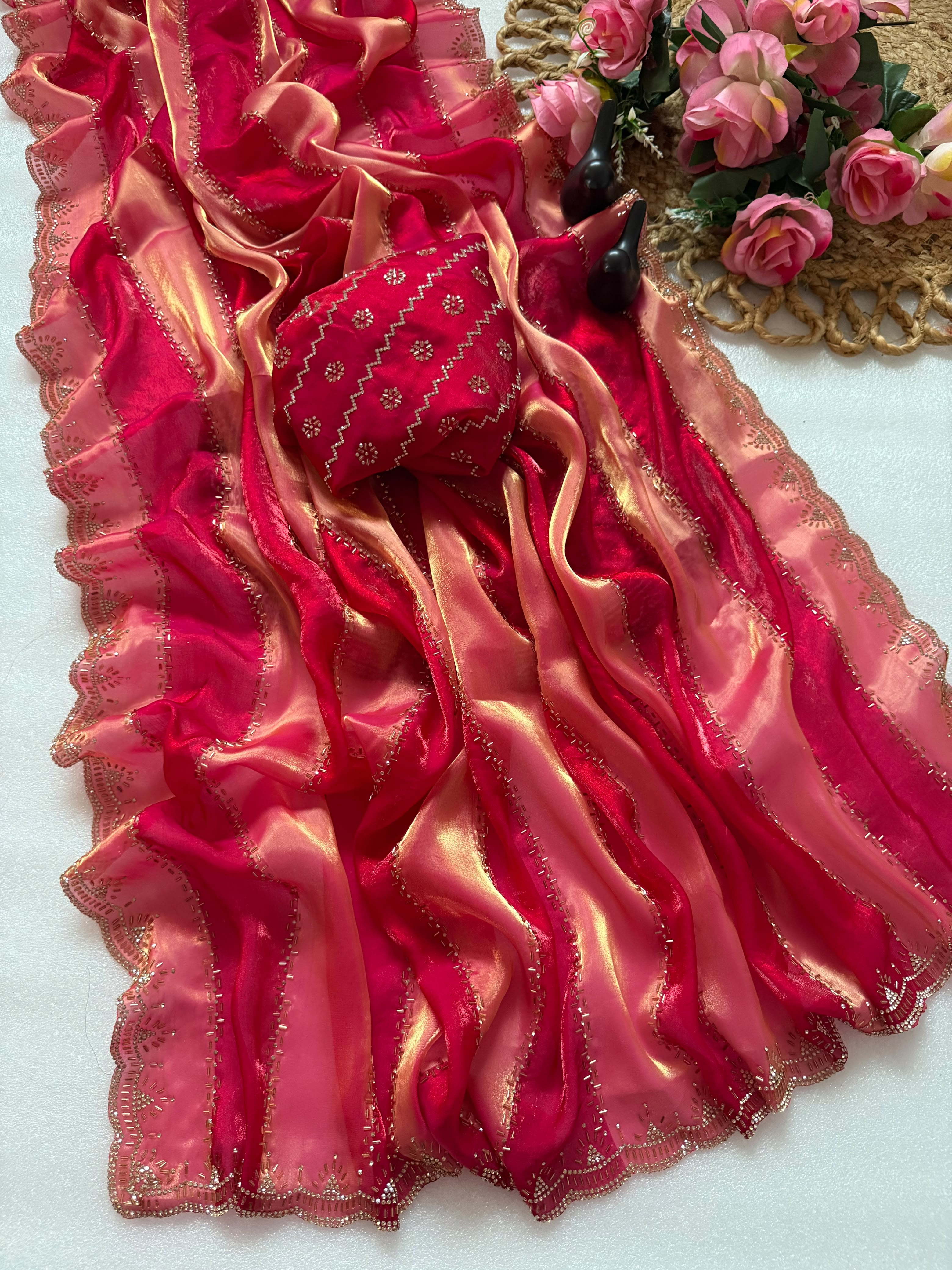Space silk jharkan work sarees for party wear