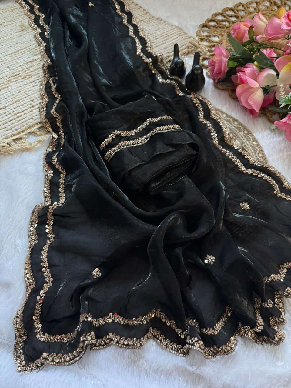Space silk original handwork gold beads saree