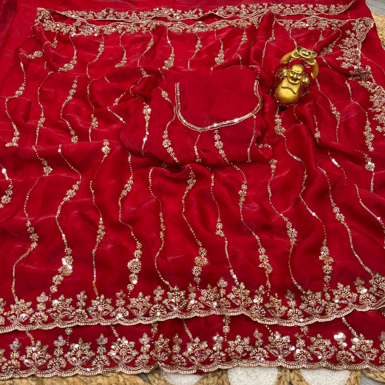 Space silk gold beads work saree