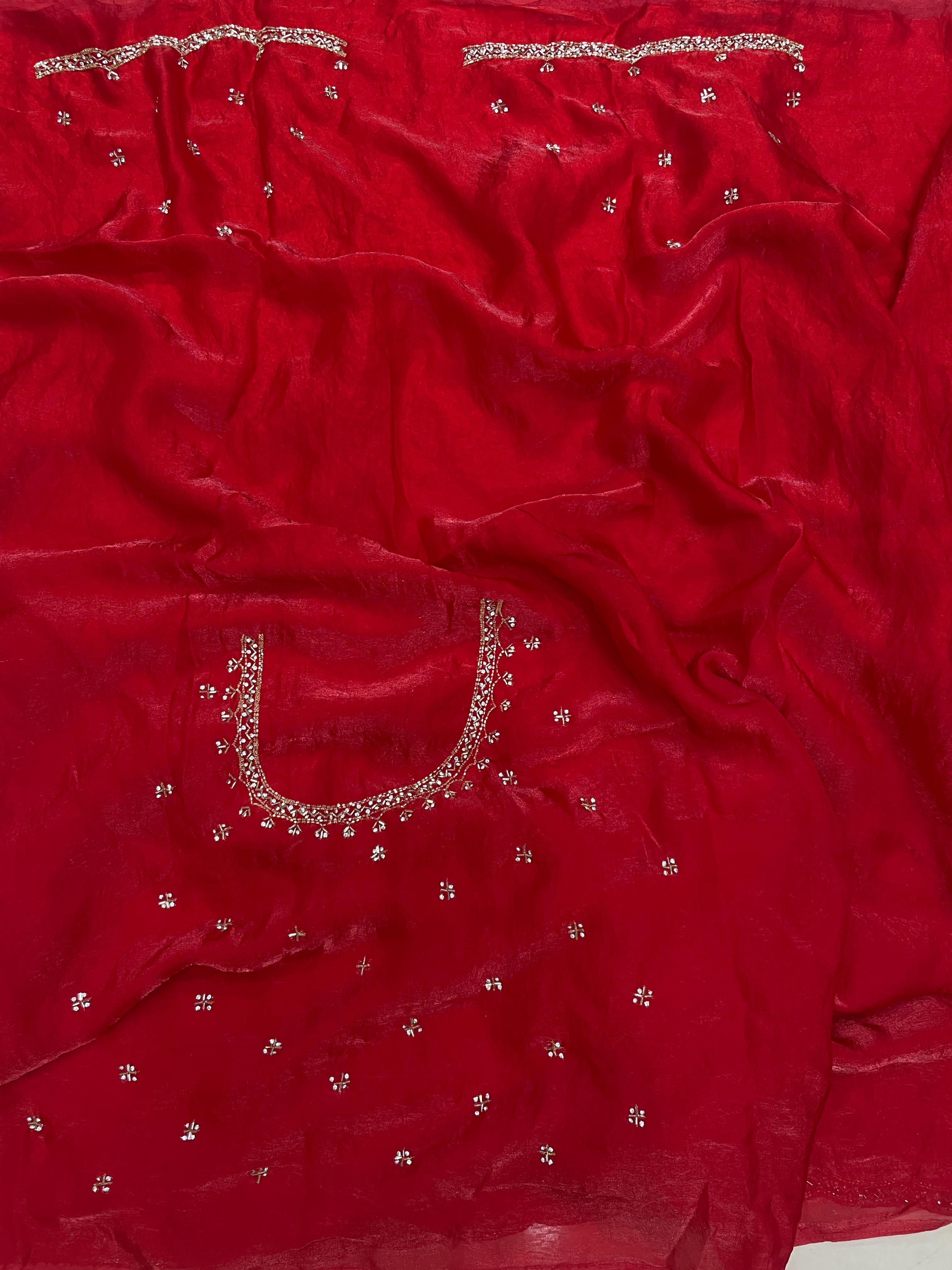 Space silk beads work saree