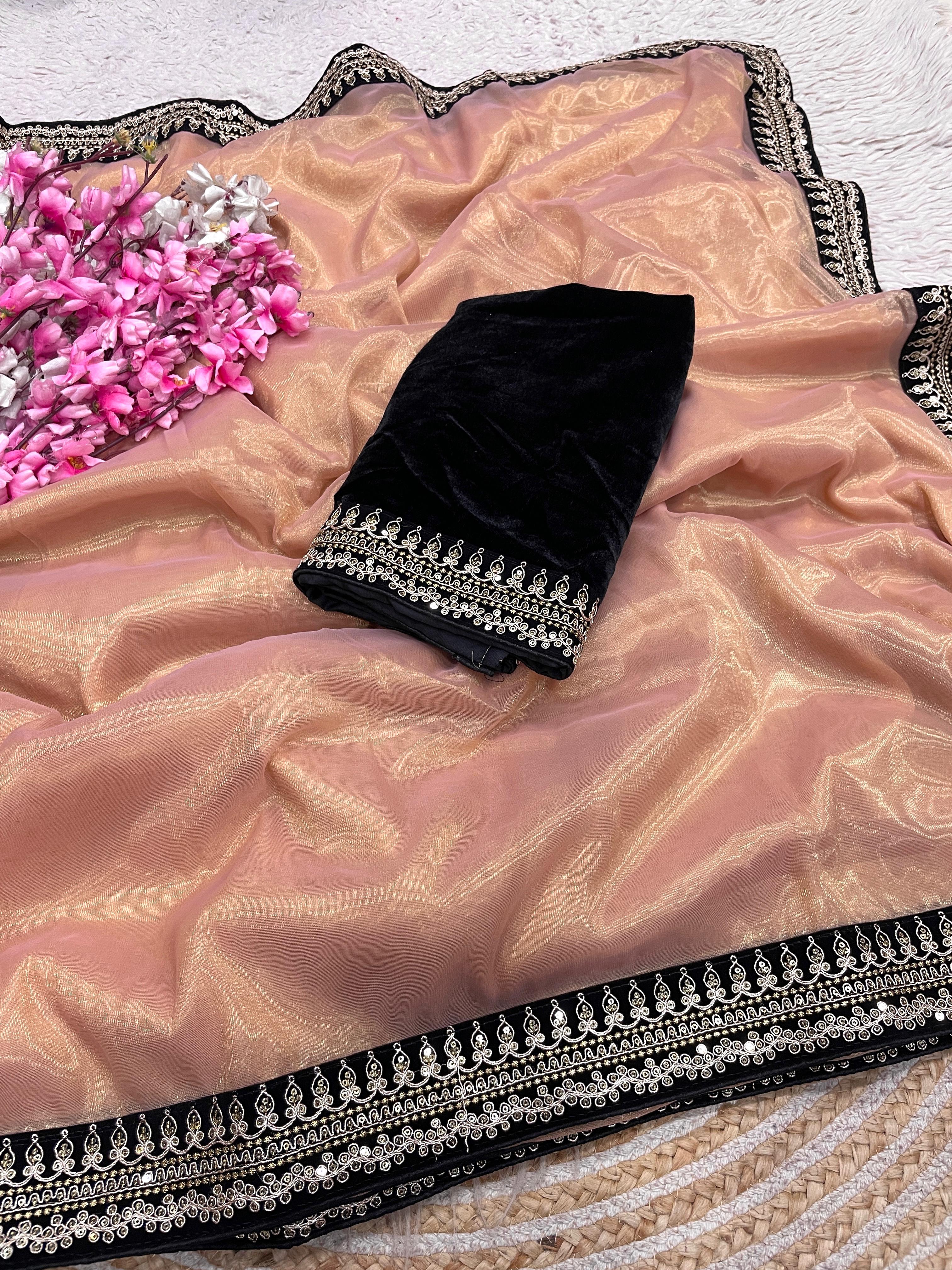 Soft Tissue Net Saree with Velvet blouse