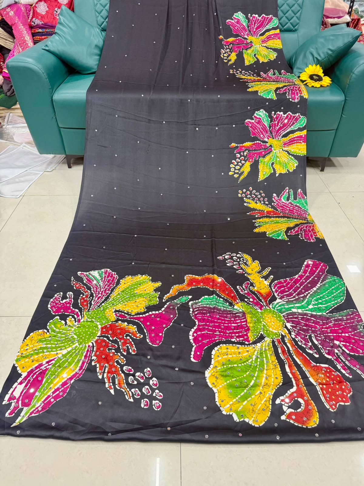 Ajrak gajji silk mirror work saree
