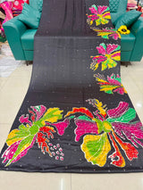 Ajrak gajji silk mirror work saree