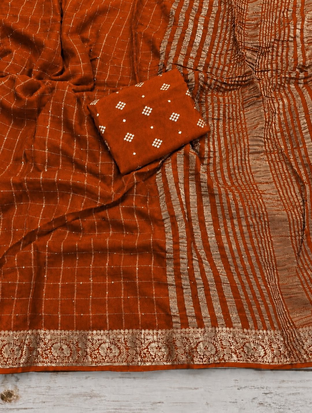 Viscose georgette checks pattern sarees