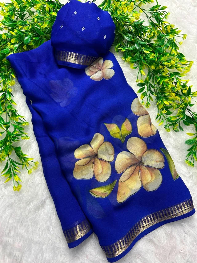 Soft marshmallow georgette floral saree