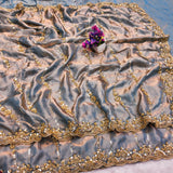 Space silk gold beads work saree