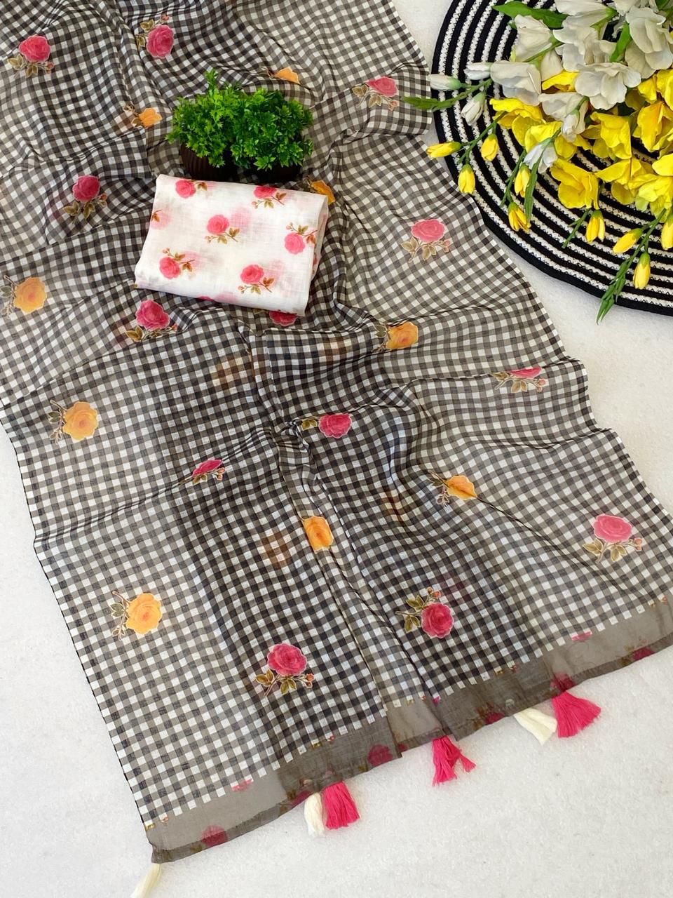 Lenin Cotton checks saree