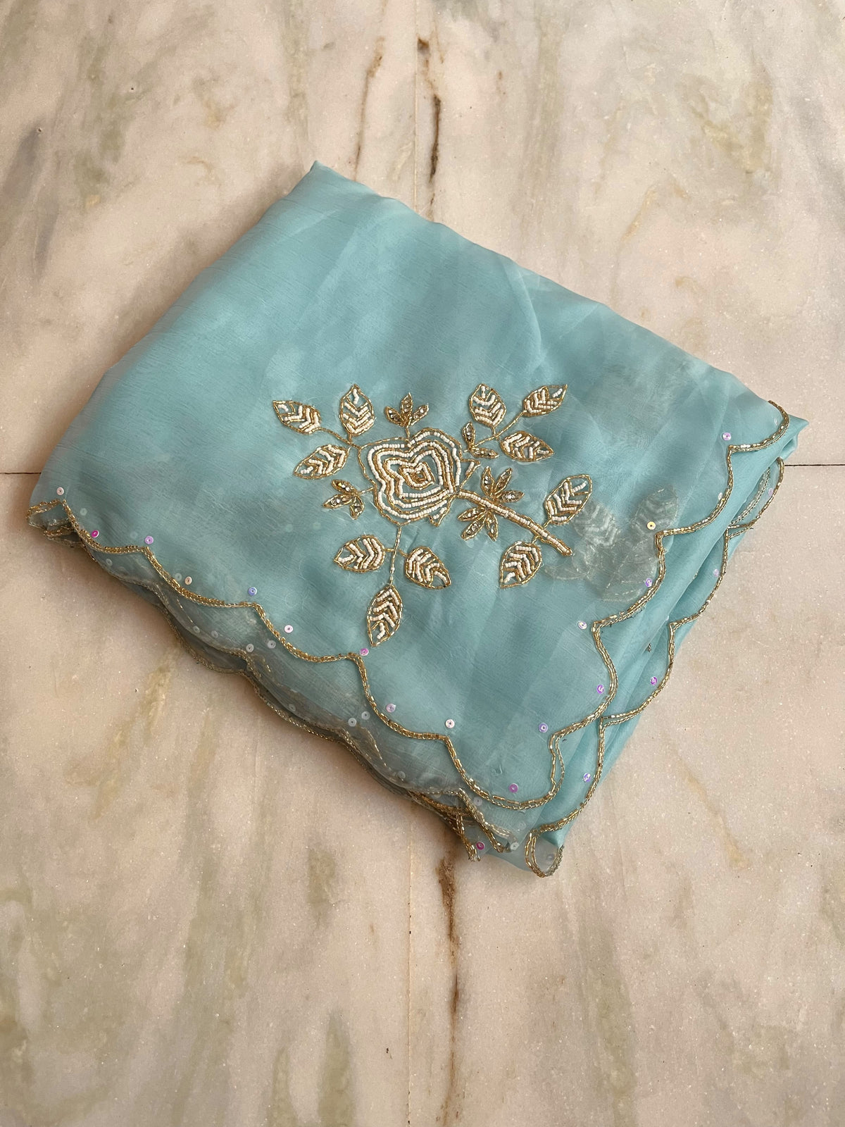 Pure chiffon and organza handwork saree
