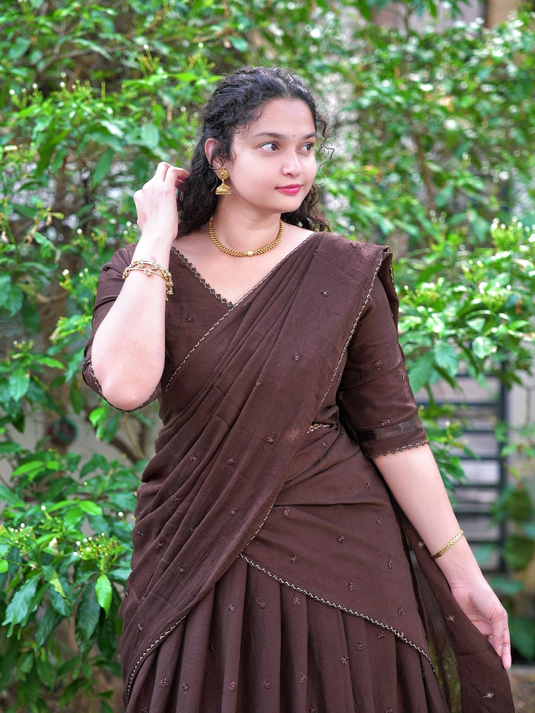 Fully stitched mocha premium quality lehanga/half saree
