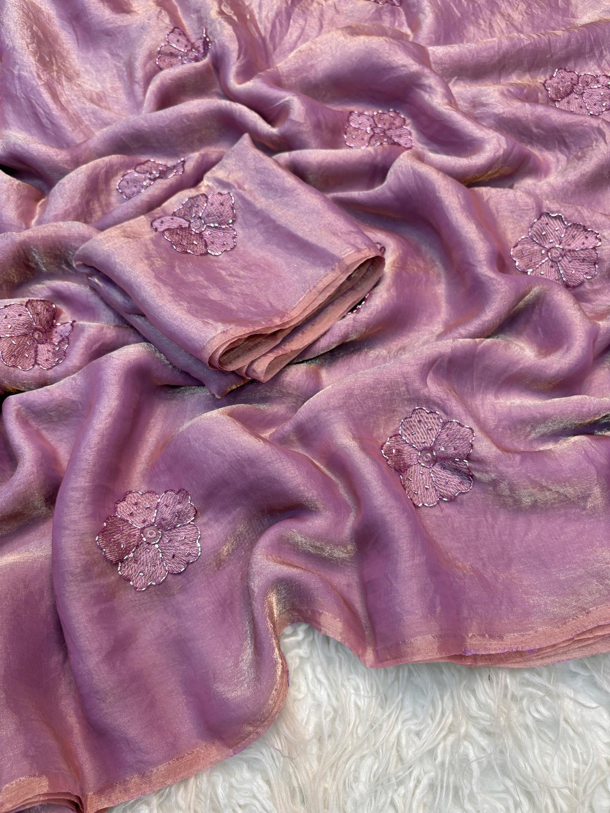 Dark mocha flower space silk saree