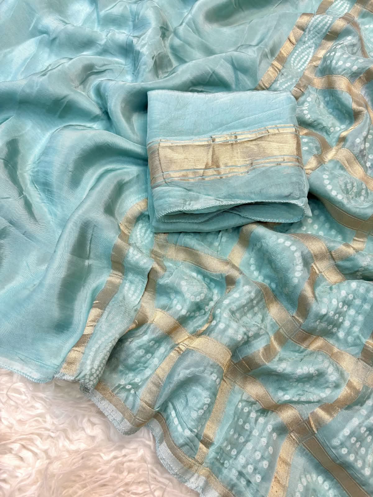 Premium Mysore silk saree with bandhej pallu and blouse