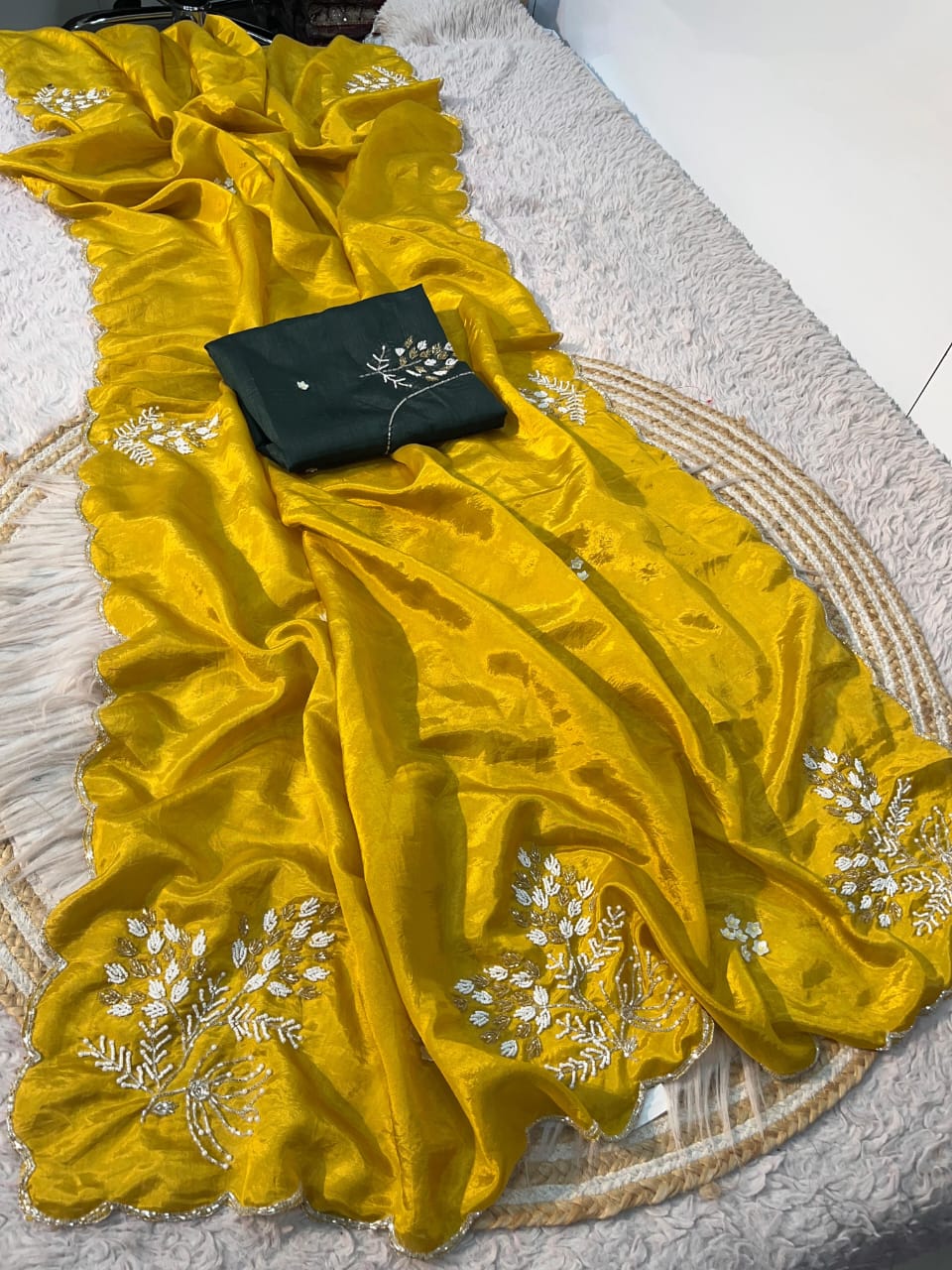 HO silk handwork saree with raw silk blouse