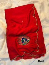 Very soft rangoli crush hand work peacock design saree