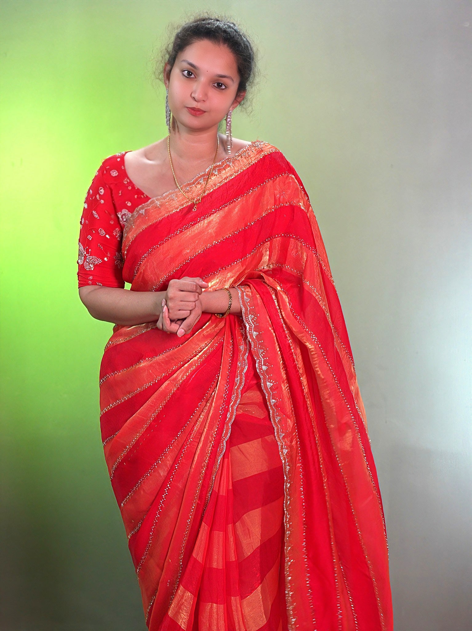 Space silk jharkan work sarees for party wear