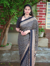 Semi modal crepe silk ajrak mirror saree