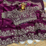 Space Silk Embroidery work saree with stitched blouse