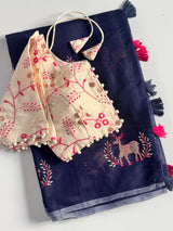 Premium Chanderi Silk Saree Fully Stitched blouse