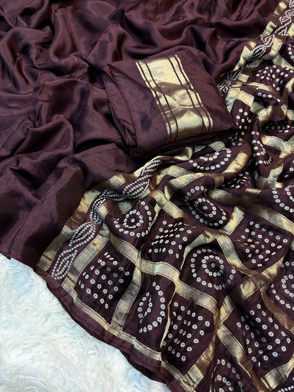 Premium Mysore silk saree with bandhej pallu and blouse