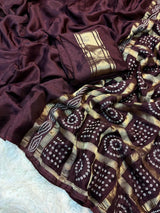 Premium Mysore silk saree with bandhej pallu and blouse