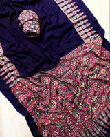 Ajrak Print crepe mix silk saree