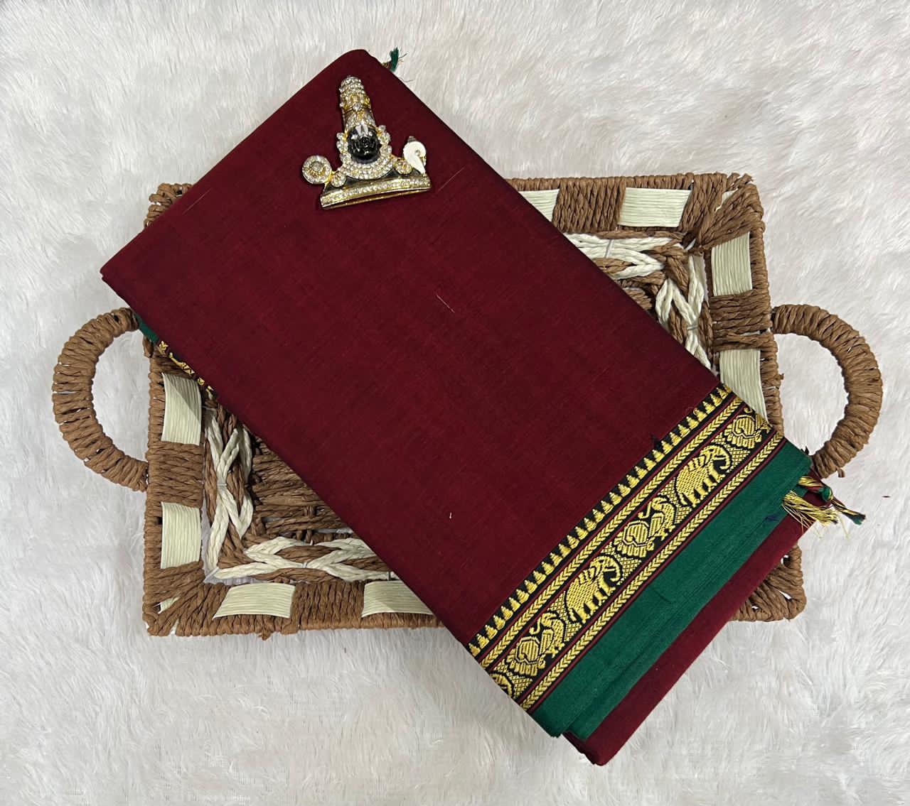 Narayanpeta Mercerised Cotton elephant small boarder saree