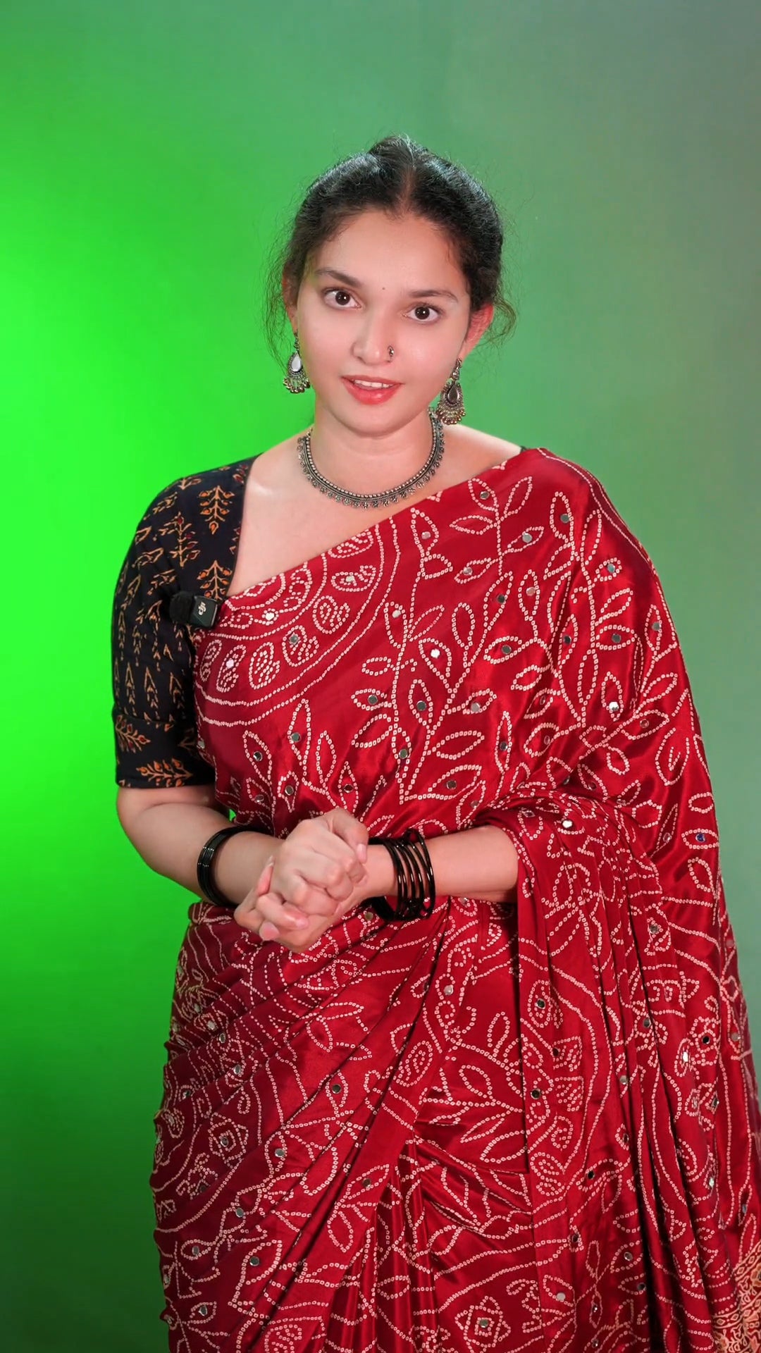 Ajrak design crepe silk mirror saree