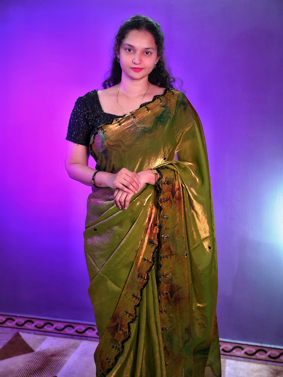 Space silk digital print handwork saree