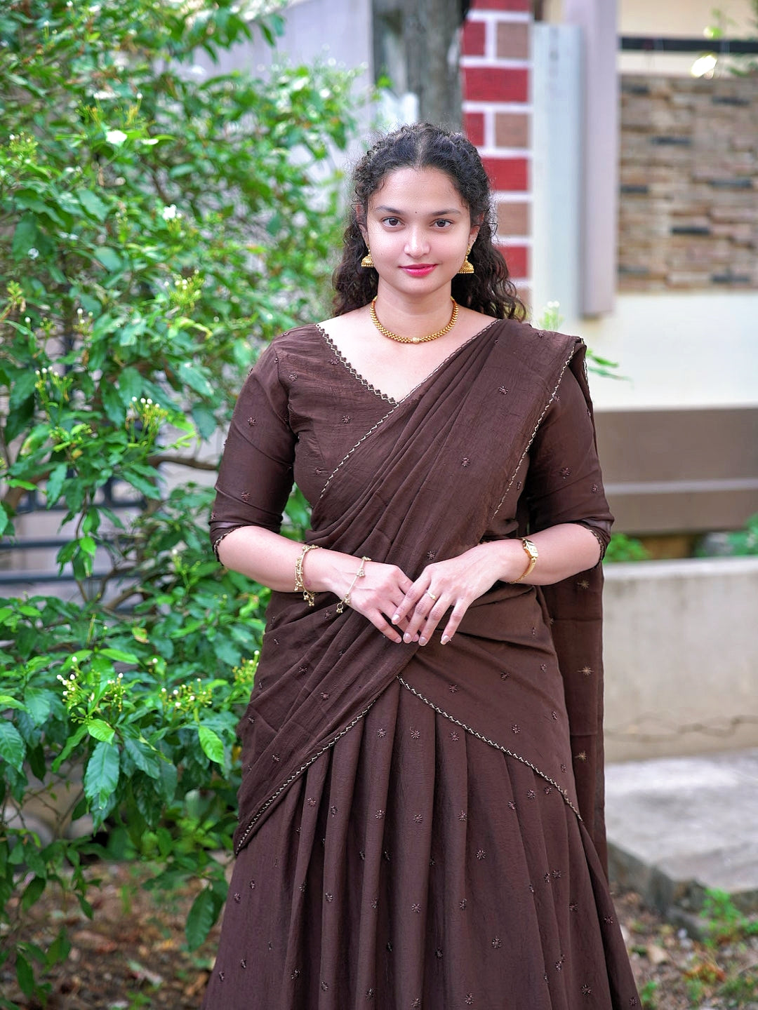 Fully stitched mocha premium quality lehanga/half saree