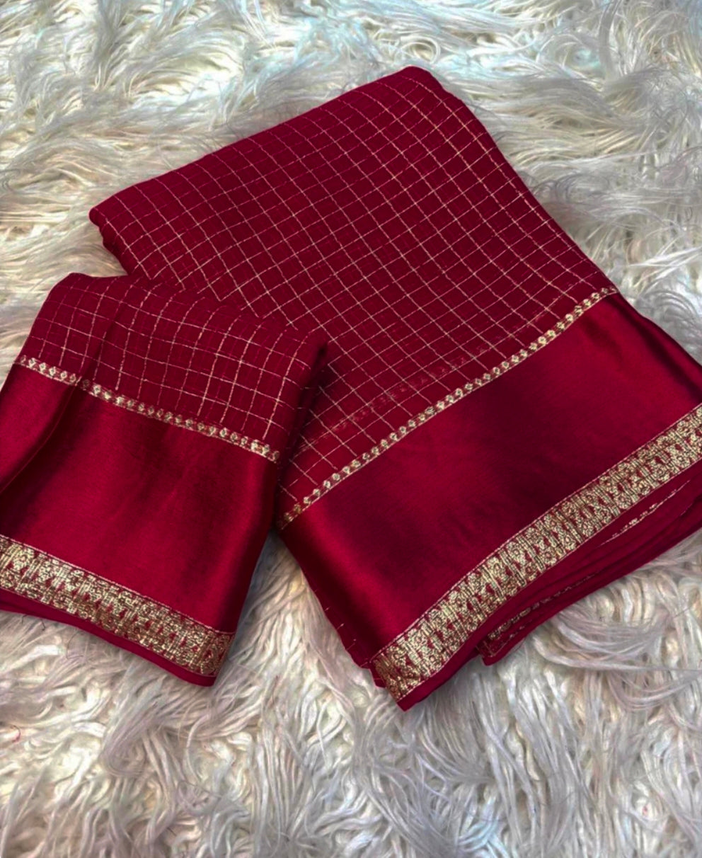Viscose georgette vintage checks saree