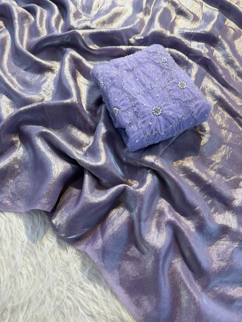 Space silk 3D applique saree
