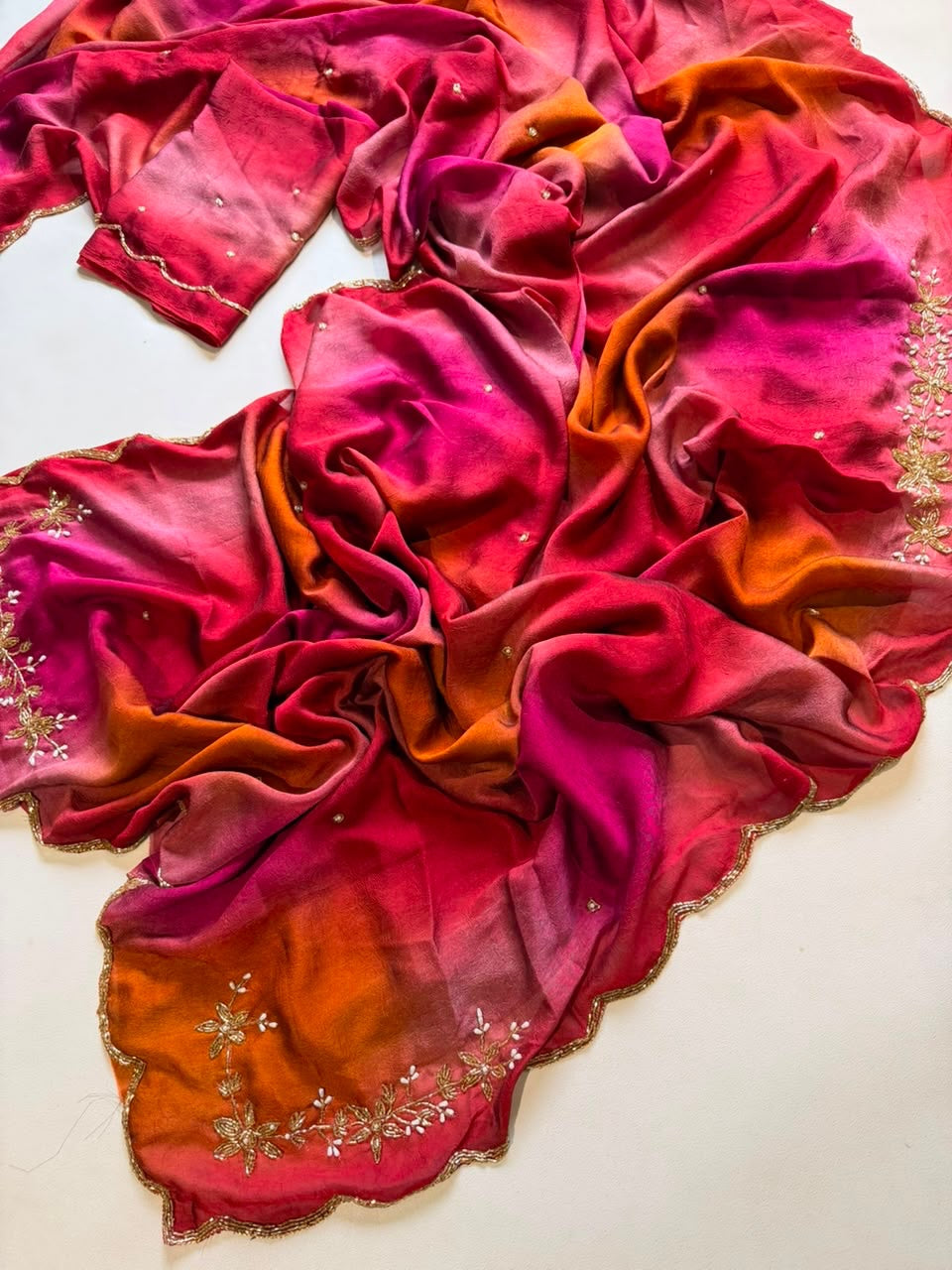 Soft pure rangoli crush abstract handwork saree