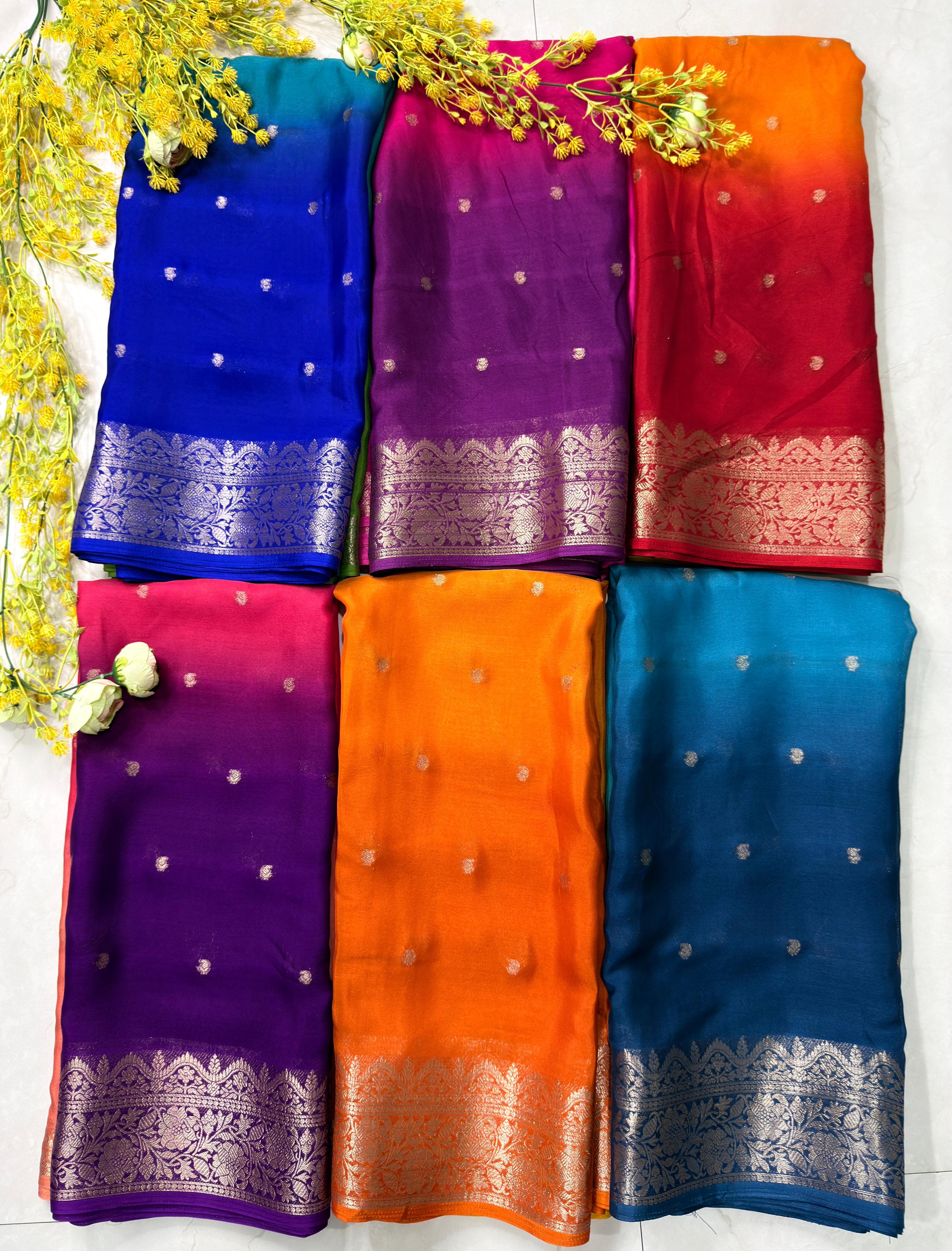 Premium Viscose Chinnon Saree with bandhej blouse