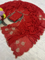 Soft crush rangoli floral katli handwork saree