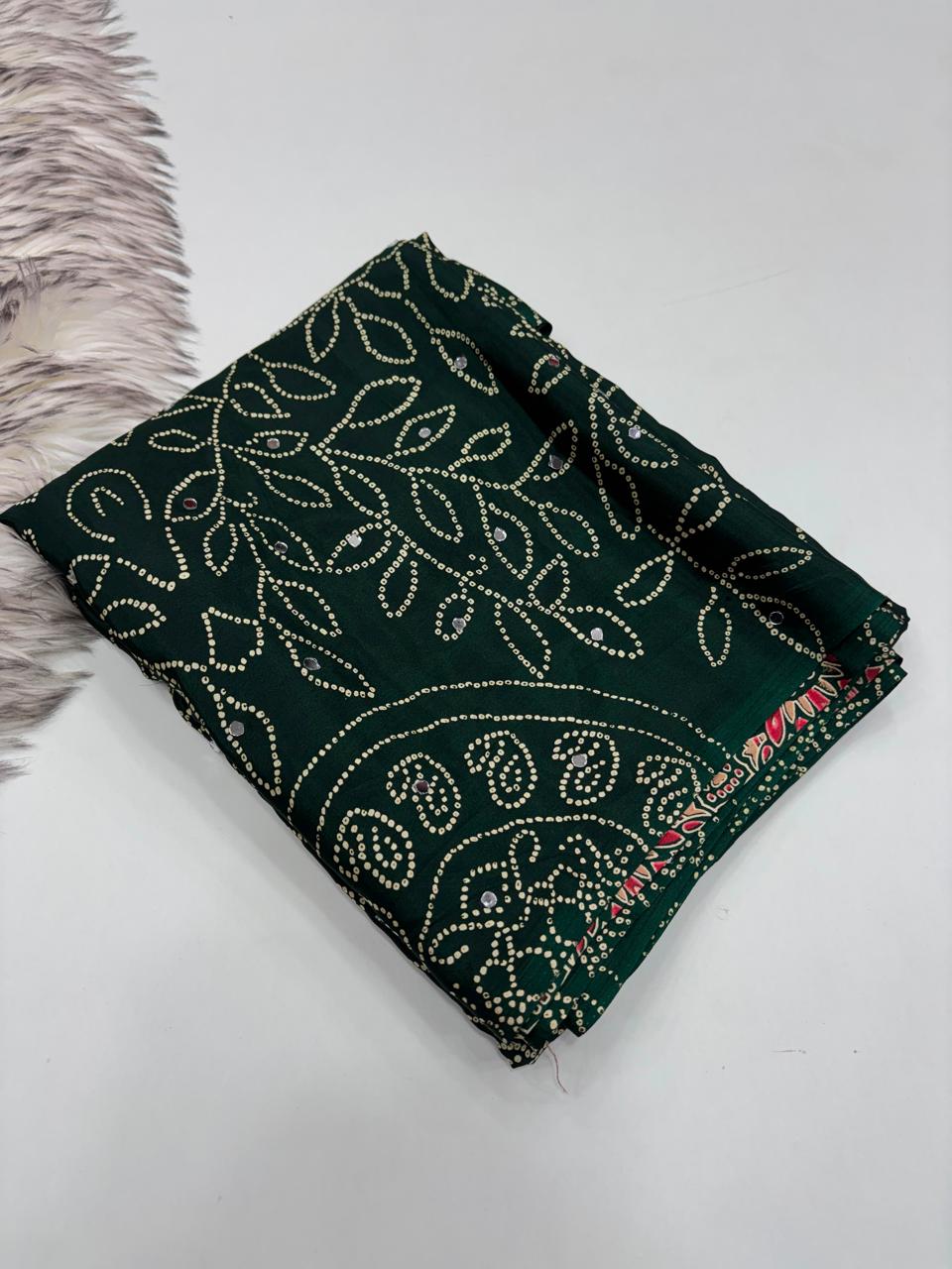 Ajrak design crepe silk mirror saree