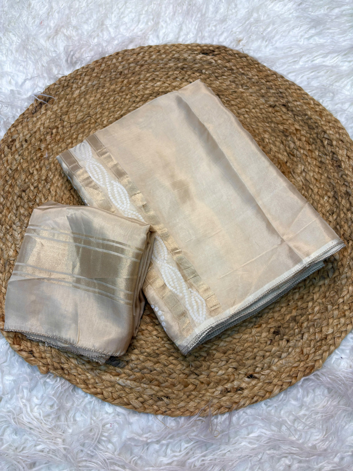 Pure rasmalai and semi mysore silk mix bandhej saree