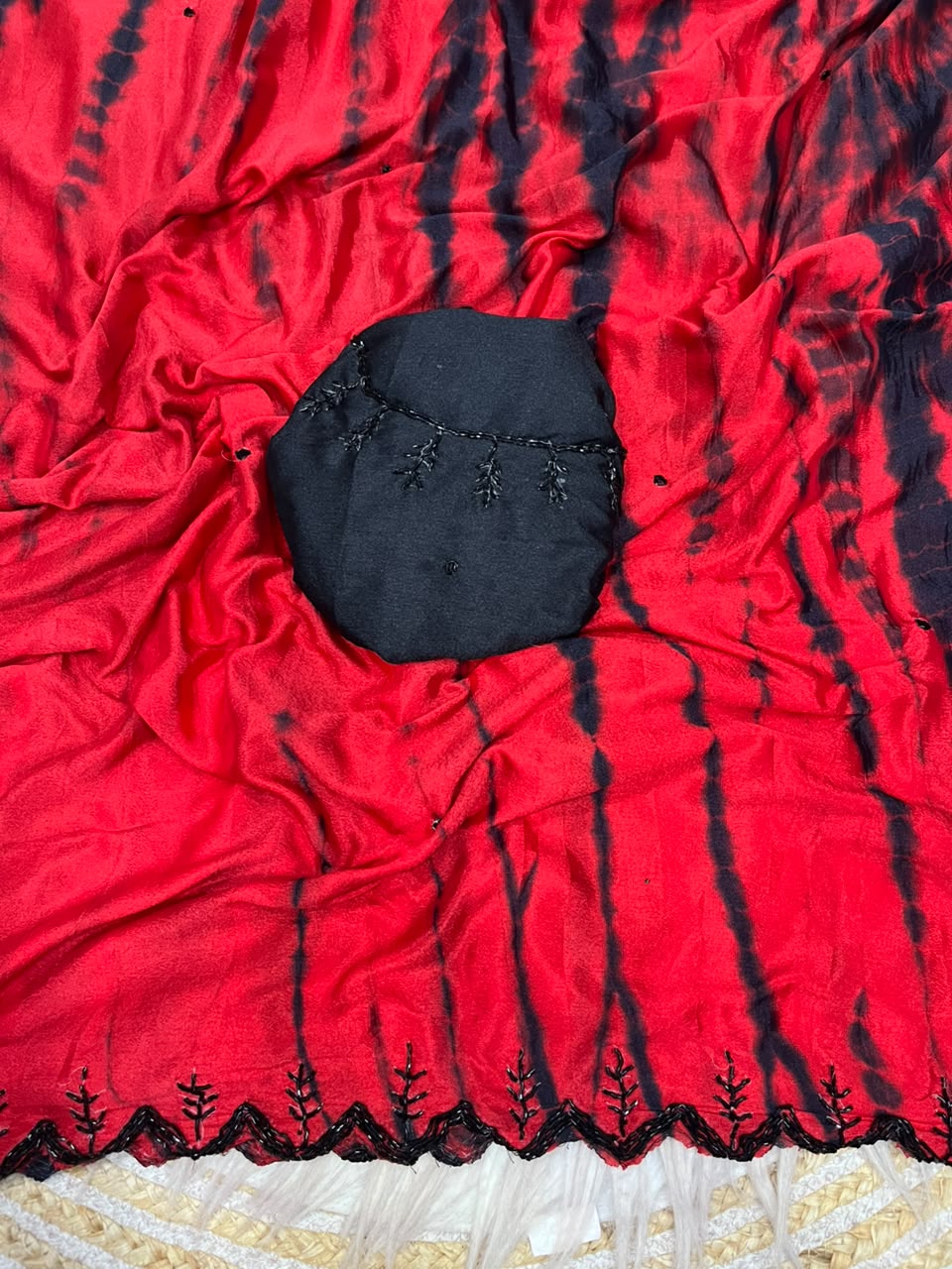 Tie and dye pure chinnon handwork saree