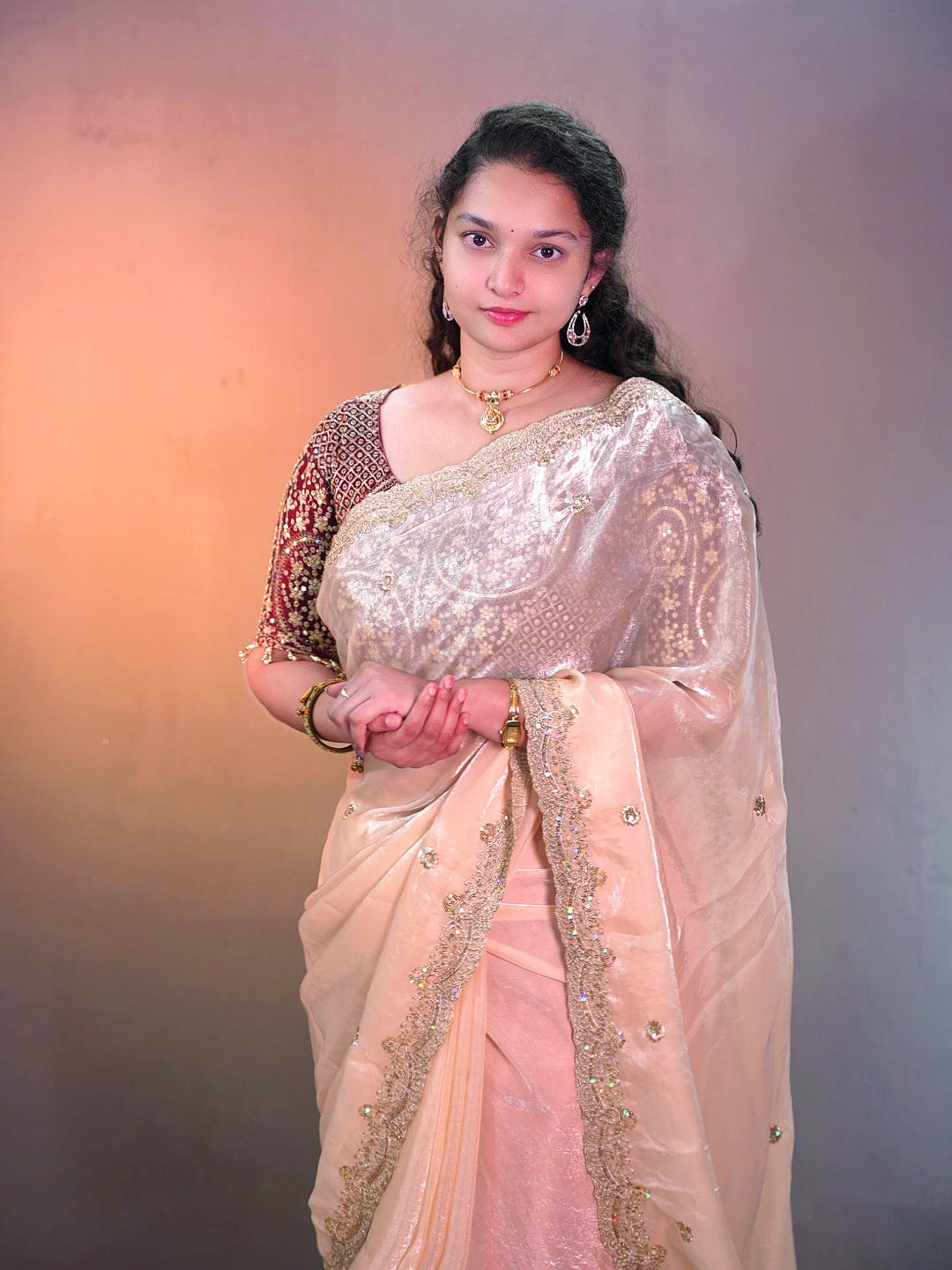 Space silk fully stitched designer blouse with saree