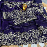 Space Silk Embroidery work saree with stitched blouse