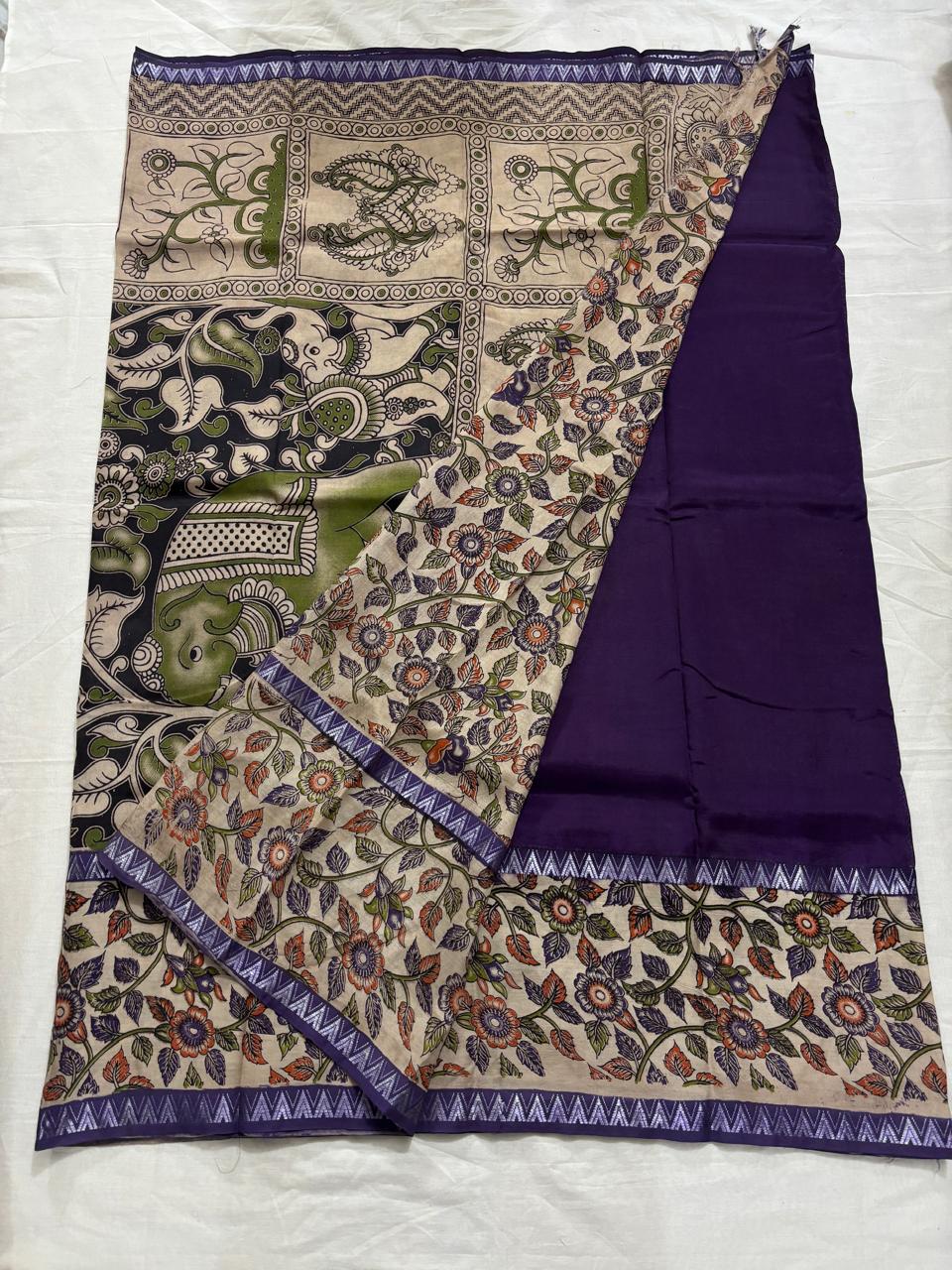 Mangalagiri silk handloom kalamkari gap boarder saree