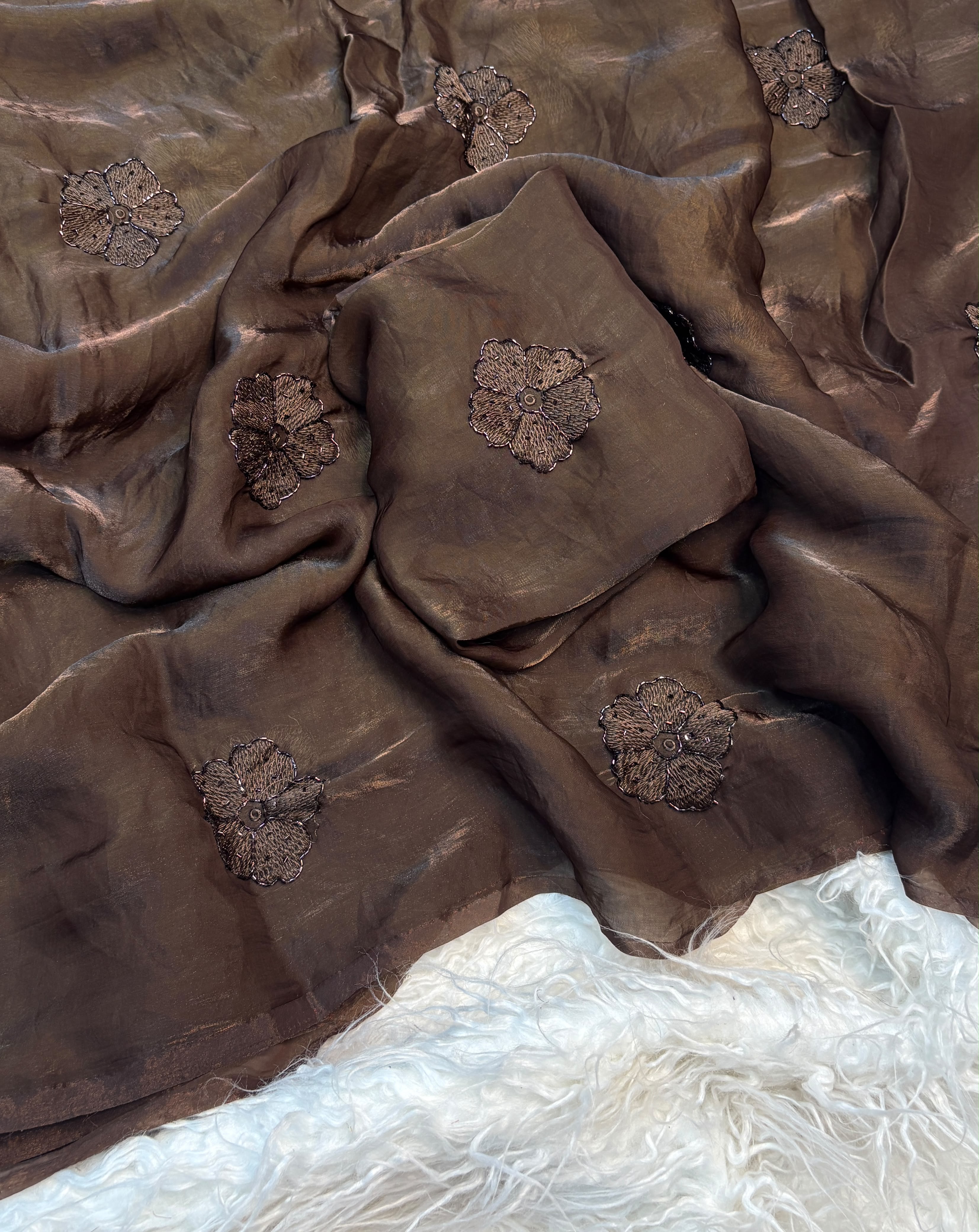 Dark mocha flower space silk saree