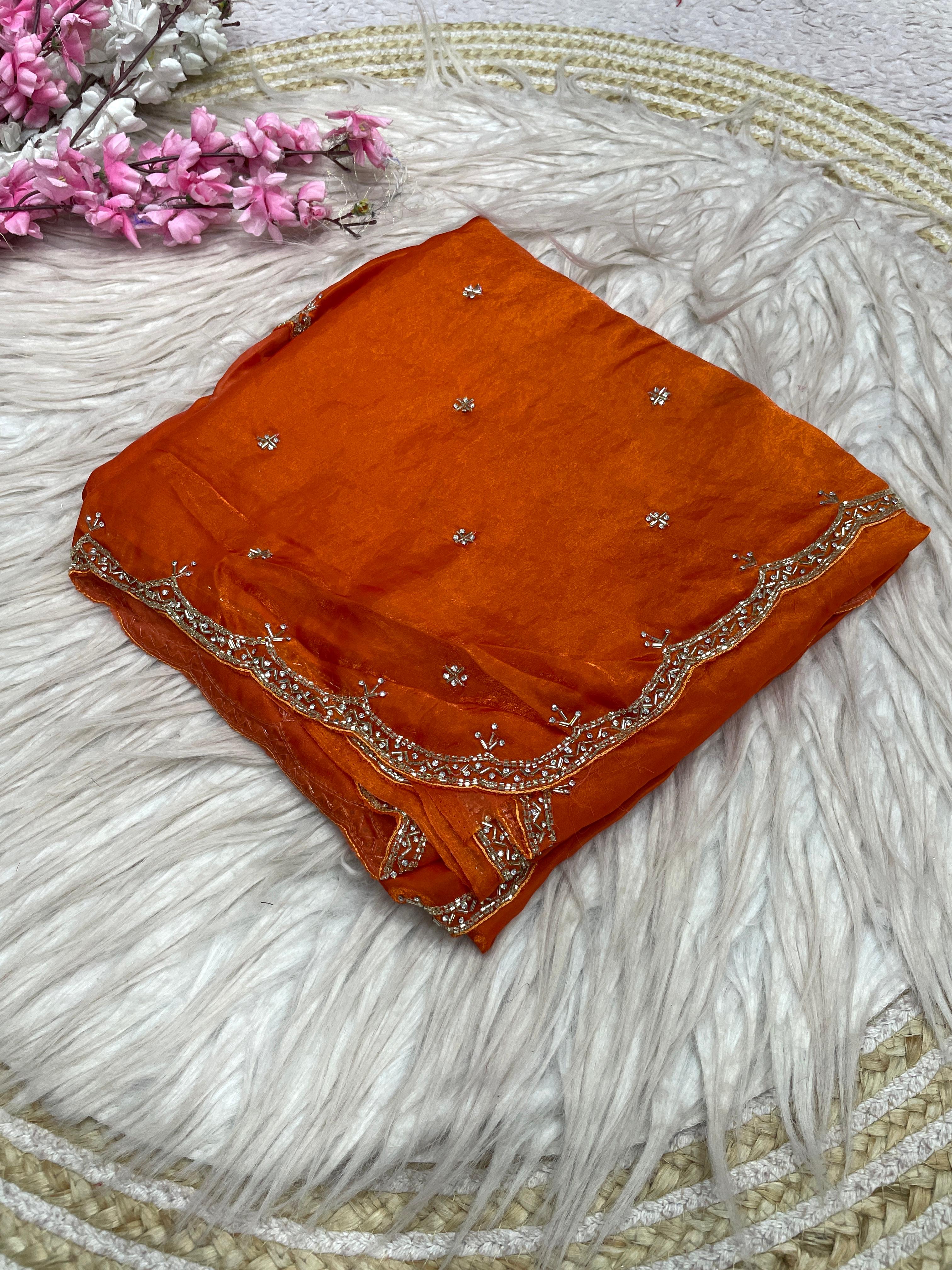 Space silk beads work saree