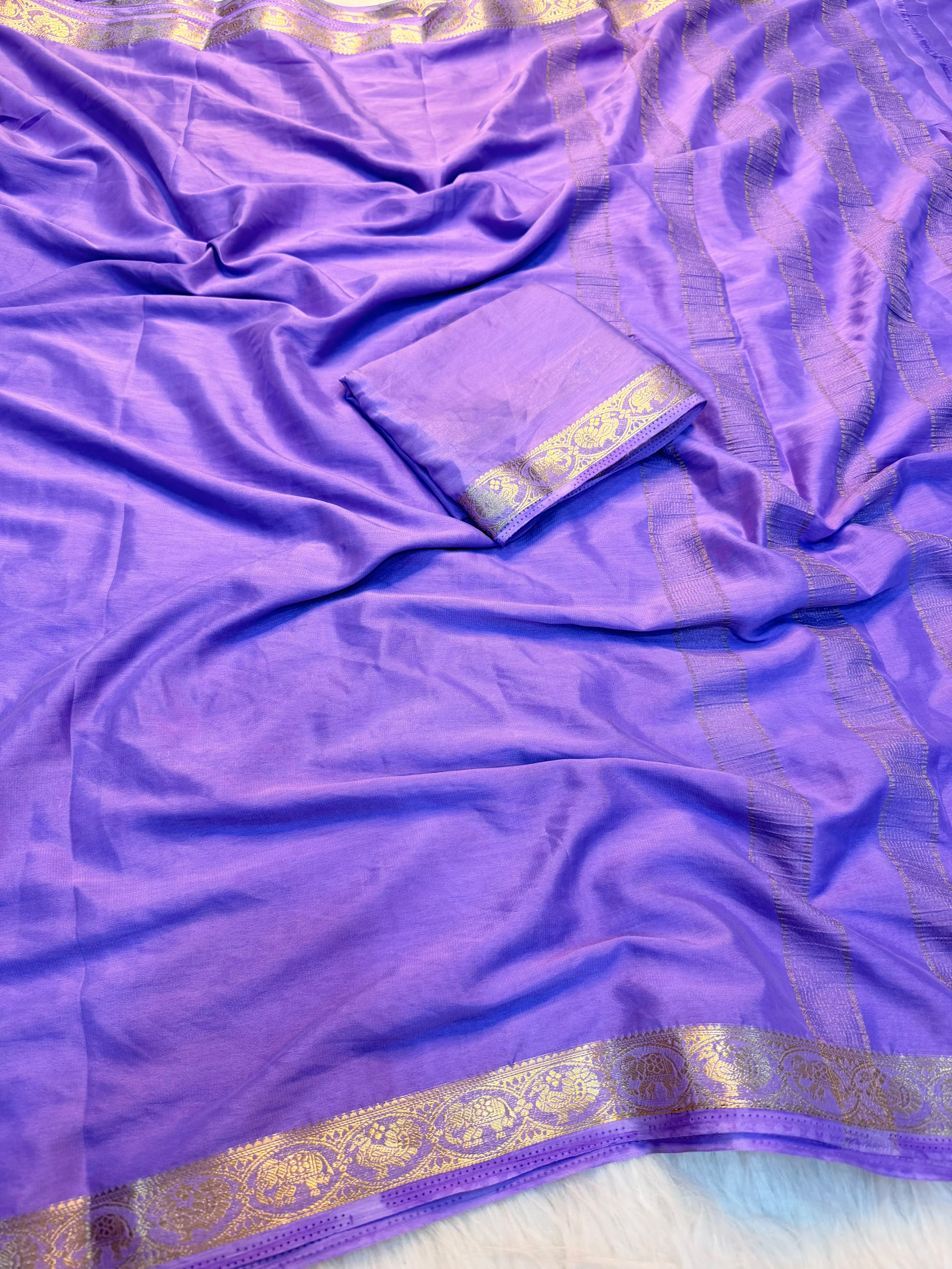 Viscose georgette soft fabric small zari boarder saree