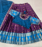 Semi kanjeevaram stype fully stitched half saree lehanga set
