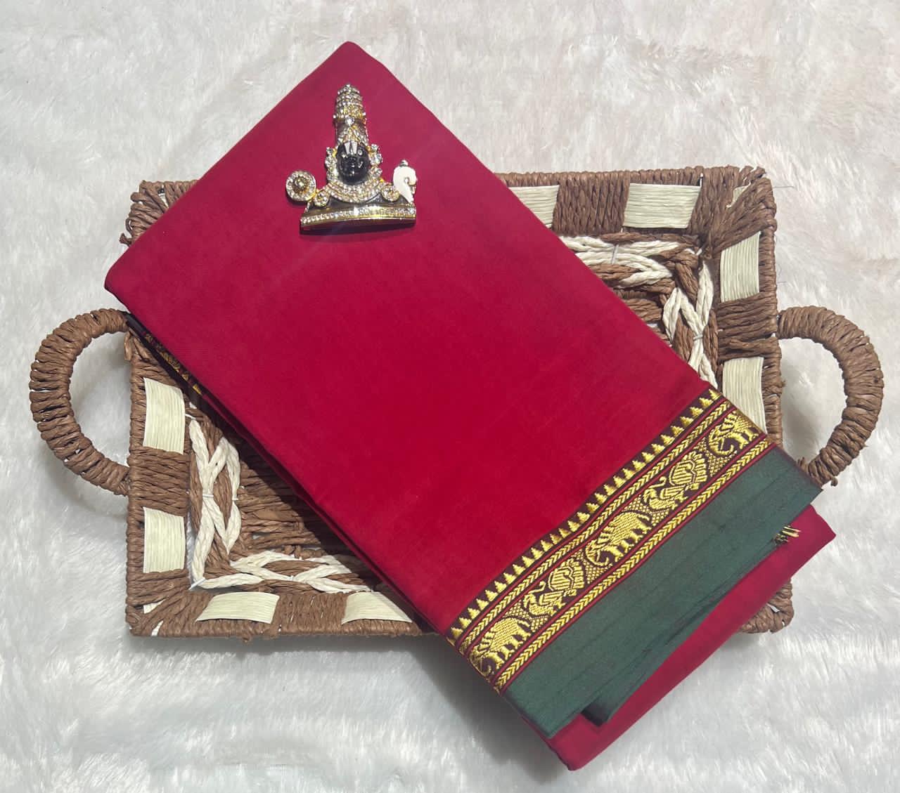 Narayanpeta Mercerised Cotton elephant small boarder saree