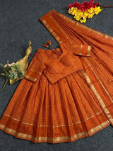 Viscose georgette vintage checks fully stitched half sareee