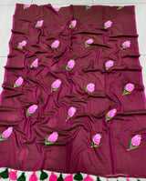 Mul cotton Tulip hand painted saree