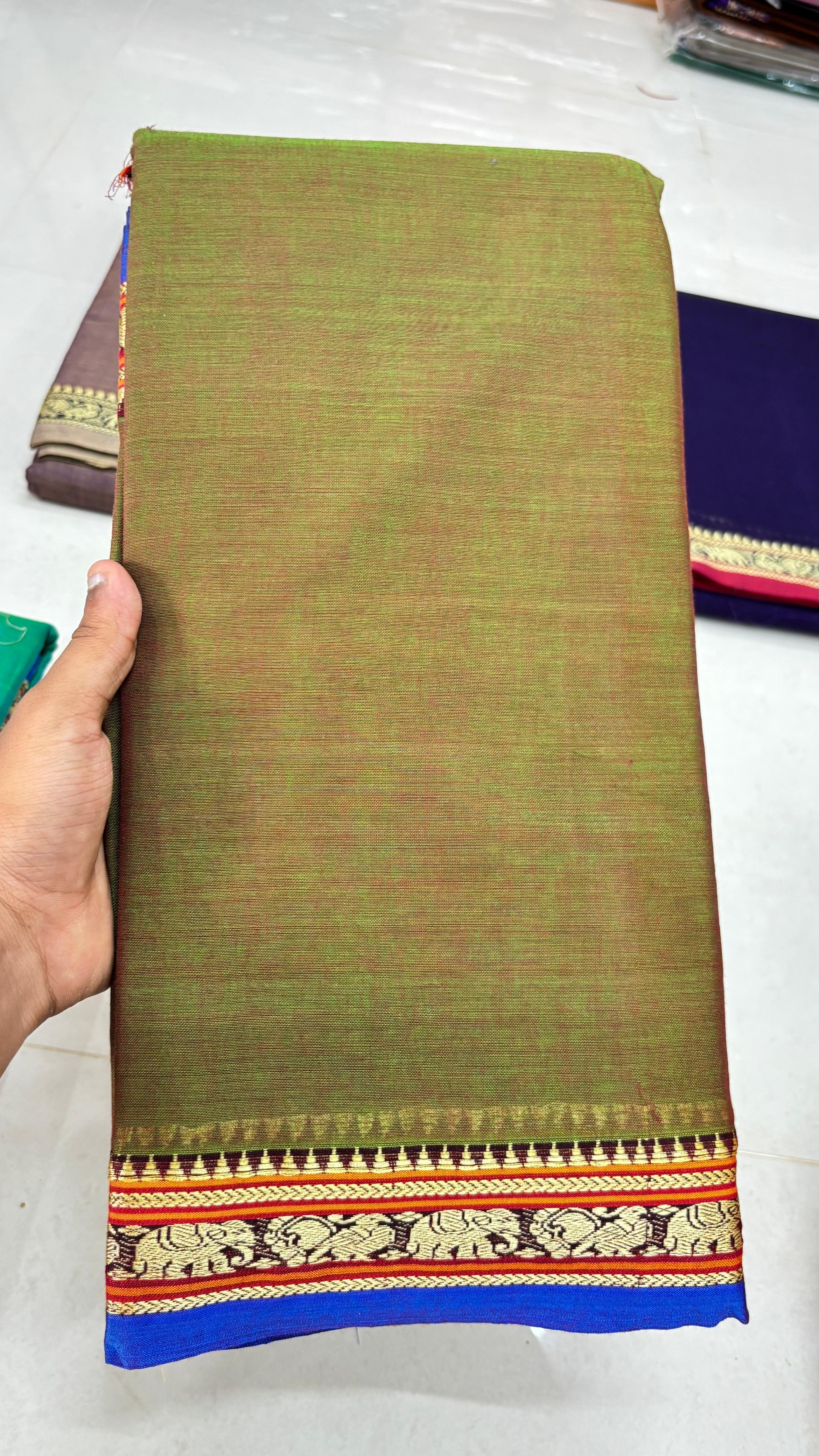 Narayanpeta Mercerised Cotton elephant small boarder saree
