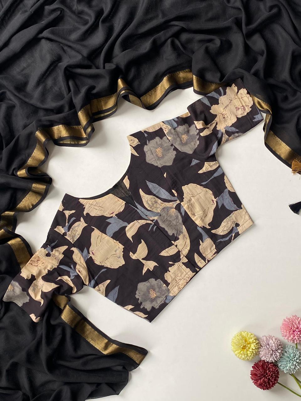 Pure mul cotton with cotton printed blouse